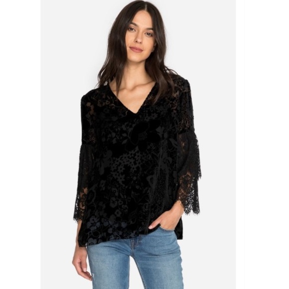 JOHNNY WAS Eureka Burnout Lace Top in Black S - Picture 1 of 9